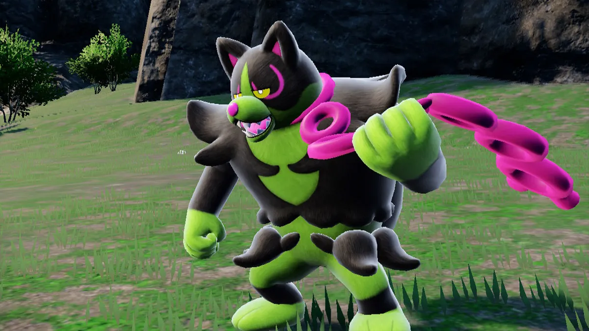 Screenshot of Okidogi in Pokemon Scarlet and Violet The Teal Mask