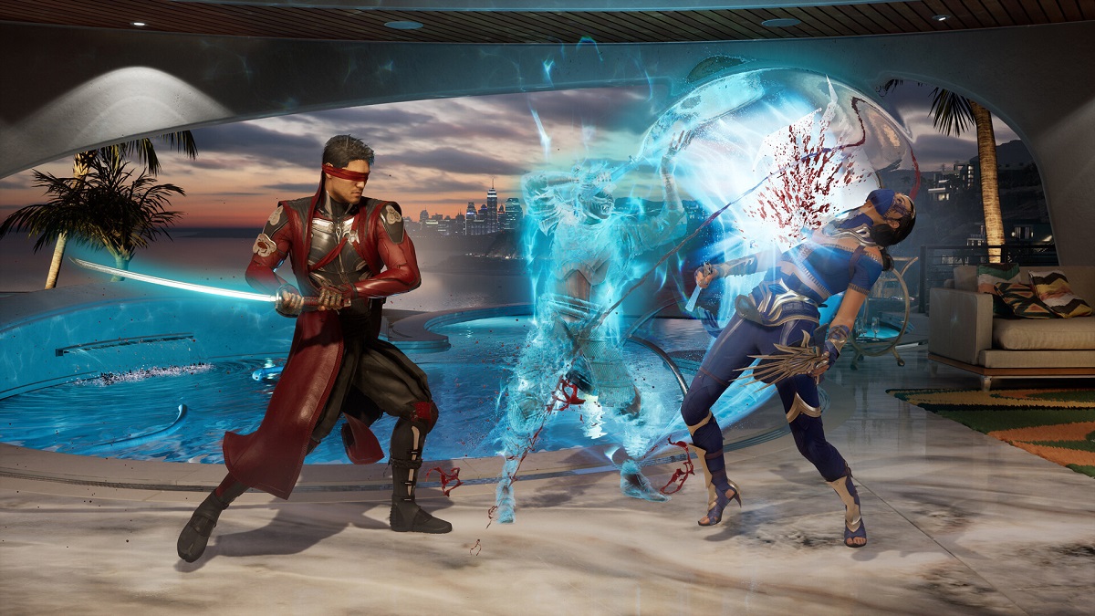 Mortal Kombat 1 - Kenshi summons a phantom warrior that slashes Kitana with a sword.