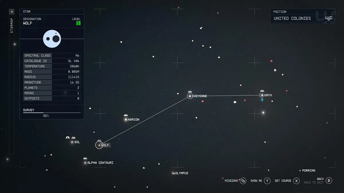 Скриншот звездной системы Волка в Звездном поле.