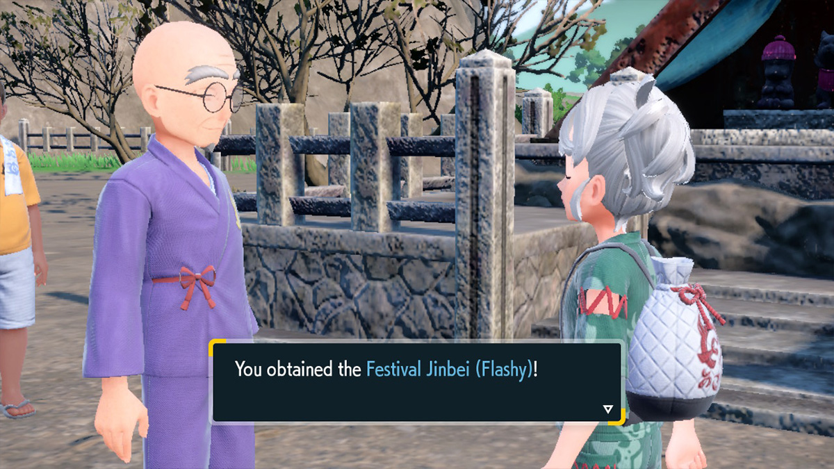 Screenshot of unlocking Flashy Jinbei in Pokemon Scarlet and Violet The Teal Mask