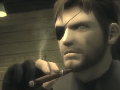 Screenshot of Naked Snake smoking a cigar in Metal Gear Solid 3