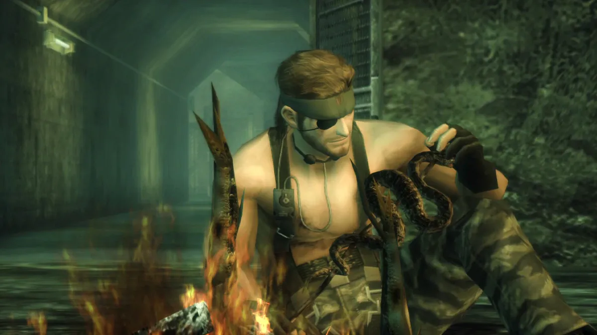 Screenshot of Snake eating in Metal Gear Solid 3