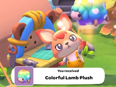 Screenshot of the Colorful Lamb Plush in Hello Kitty Island Adventure.
