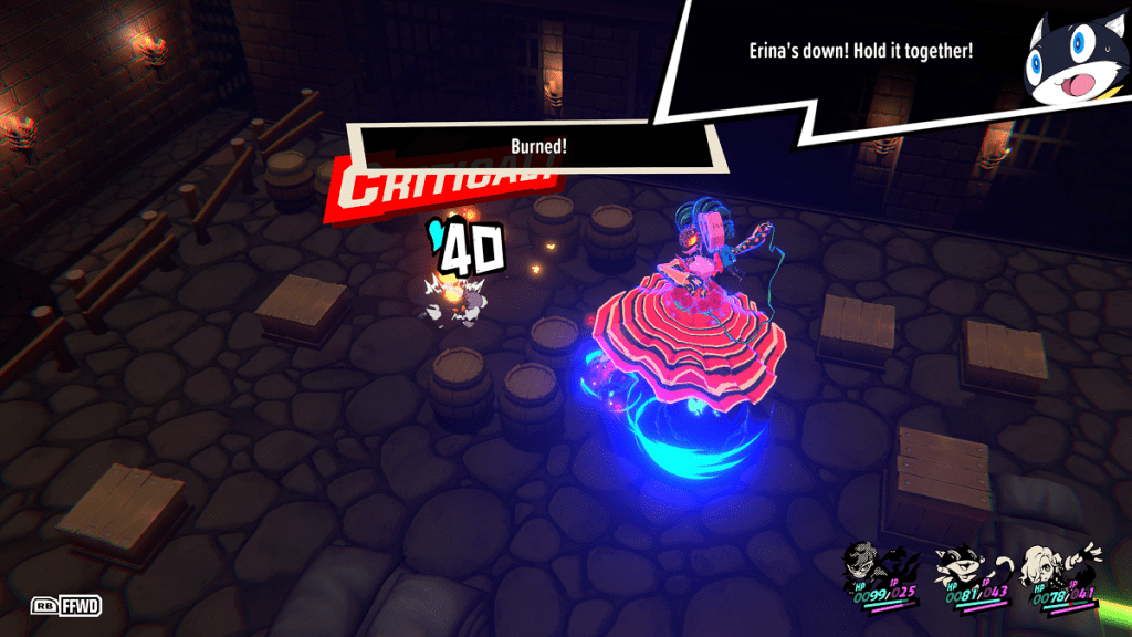 Panther inflicting burn status in Persona 5 Tactica