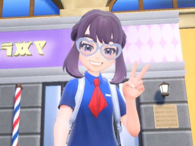 Screenshot of a salon in Pokemon Scarlet and Violet.