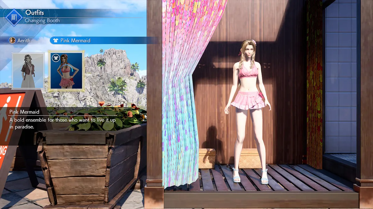 Screenshot of Aerith Swimsuit in Final Fantasy VII Rebirth