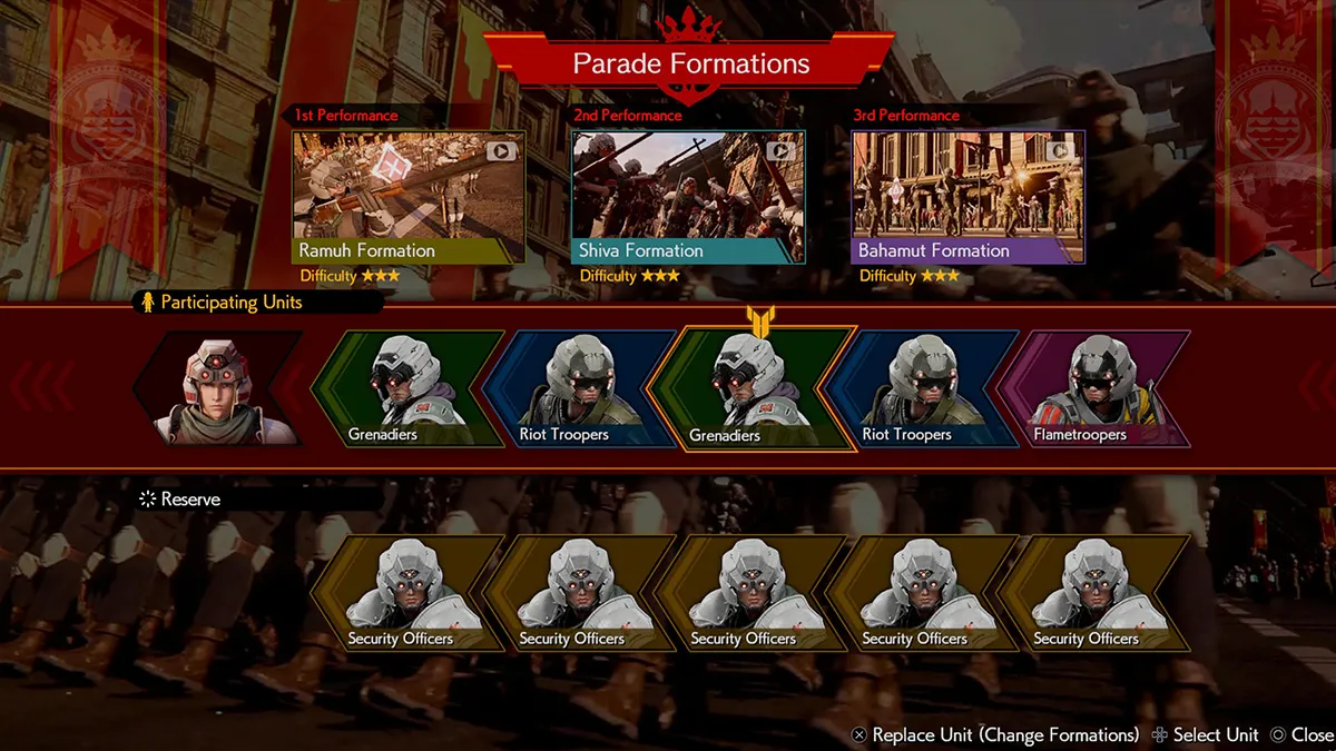 Screenshot of Shinra Parade Formation in Final Fantasy VII Rebirth
