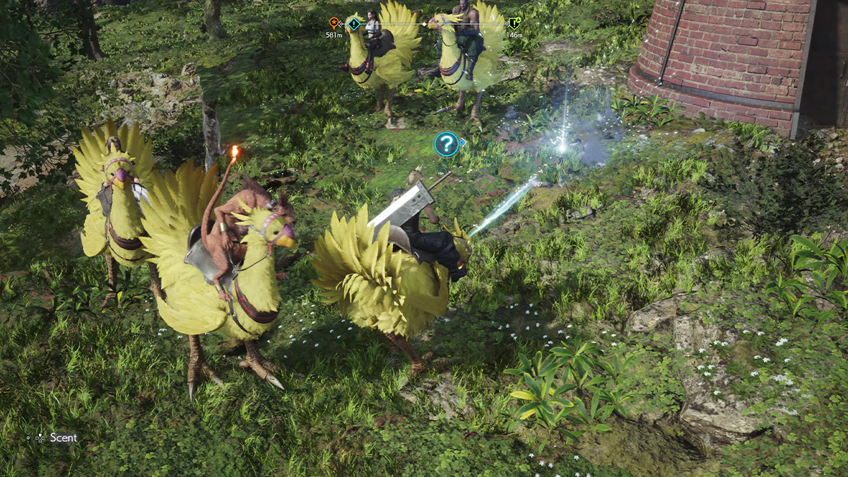 Screenshot of Chocobo mounts in Final Fantasy VII Rebirth