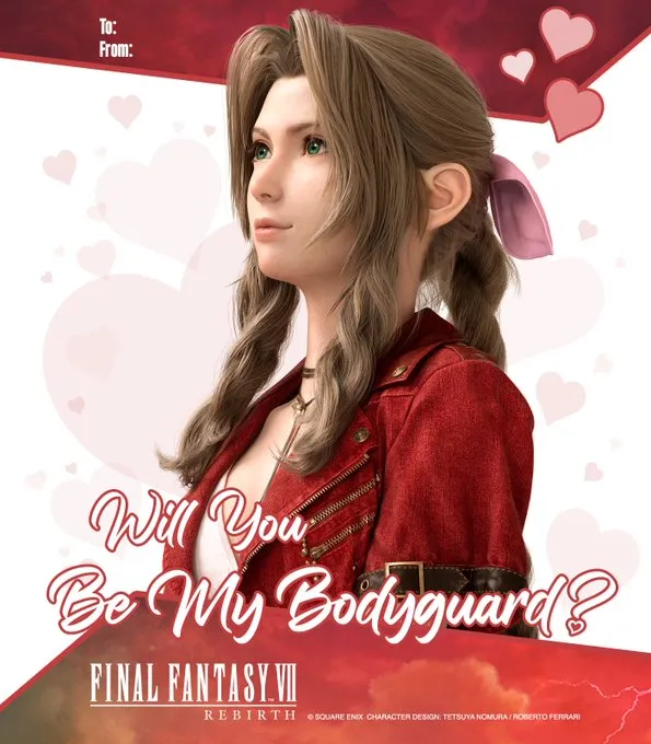 Открытки ко Дню святого Валентина Final Fantasy VII Rebirth с главными персонажами