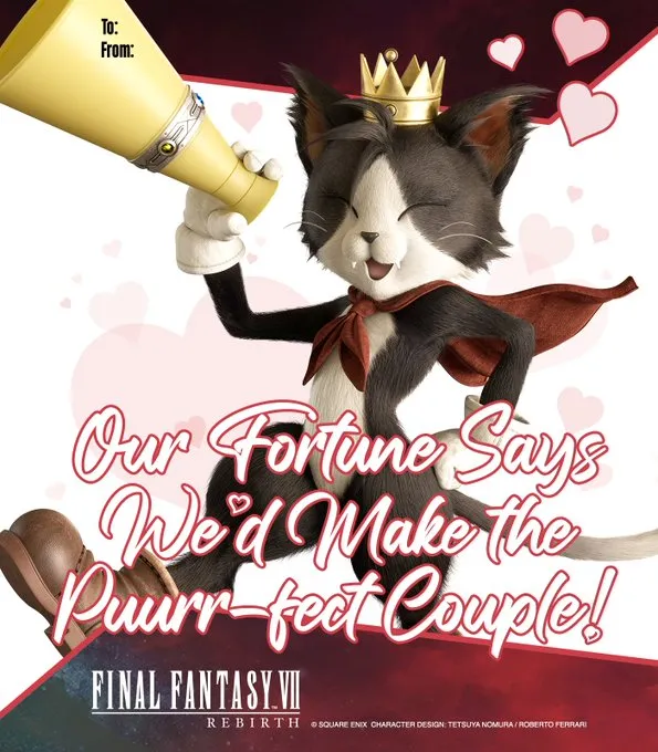 Открытки ко Дню святого Валентина Final Fantasy VII Rebirth с главными персонажами