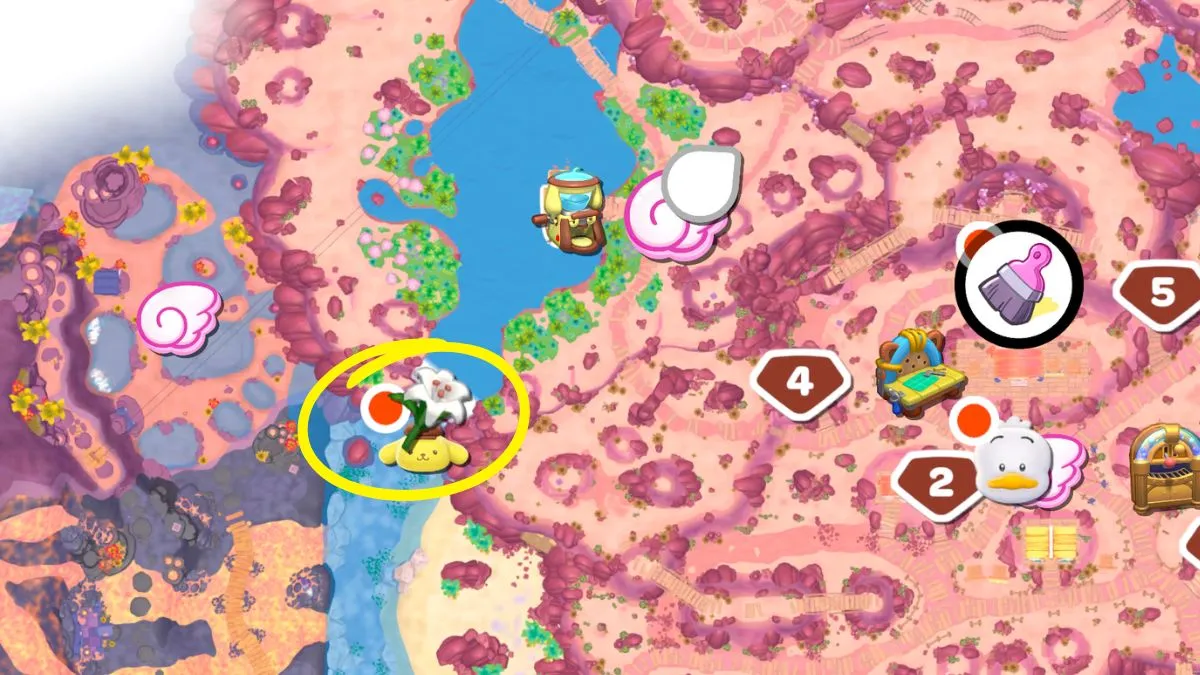 Screenshot of Pompompurin map location in Hello Kitty Island Adventure