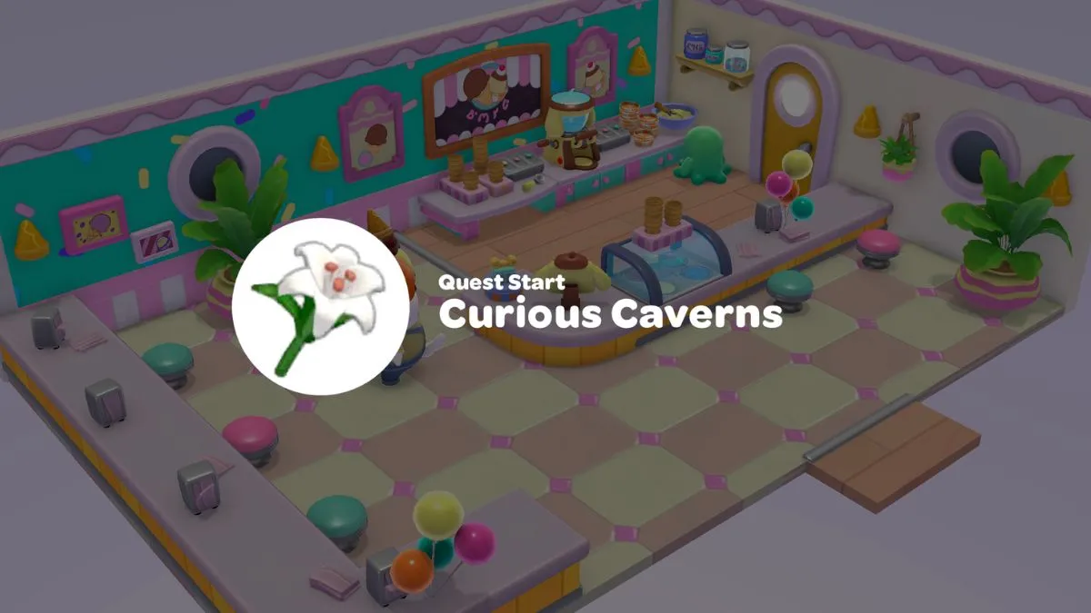 Screenshot of Curious Caverns quest in Hello Kitty Island Adventure