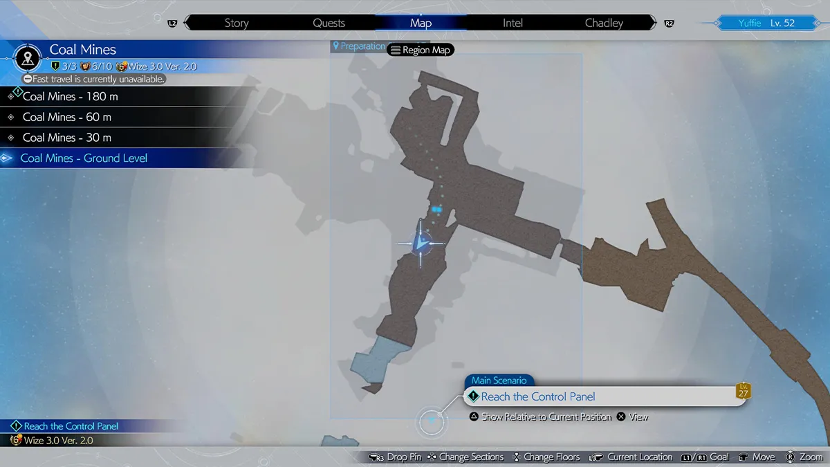 Screenshot of FF7 Rebirth Coal Mines Grappling Hook location map