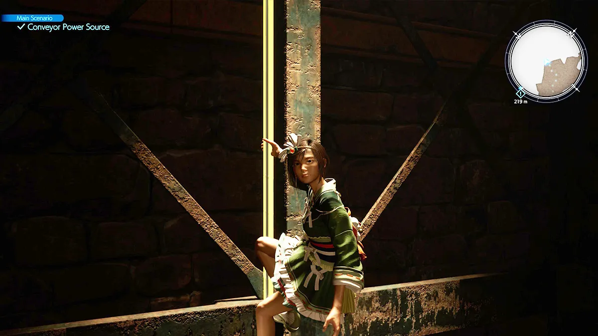 Screenshot of FF7 Rebirth Coal Mines Yuffie Elevator 1