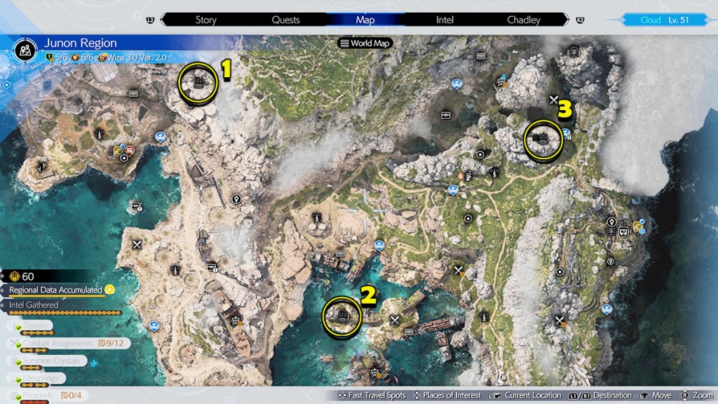 Screenshot of Final Fantasy VII Rebirth Junon Expedition Intel Locations map 1