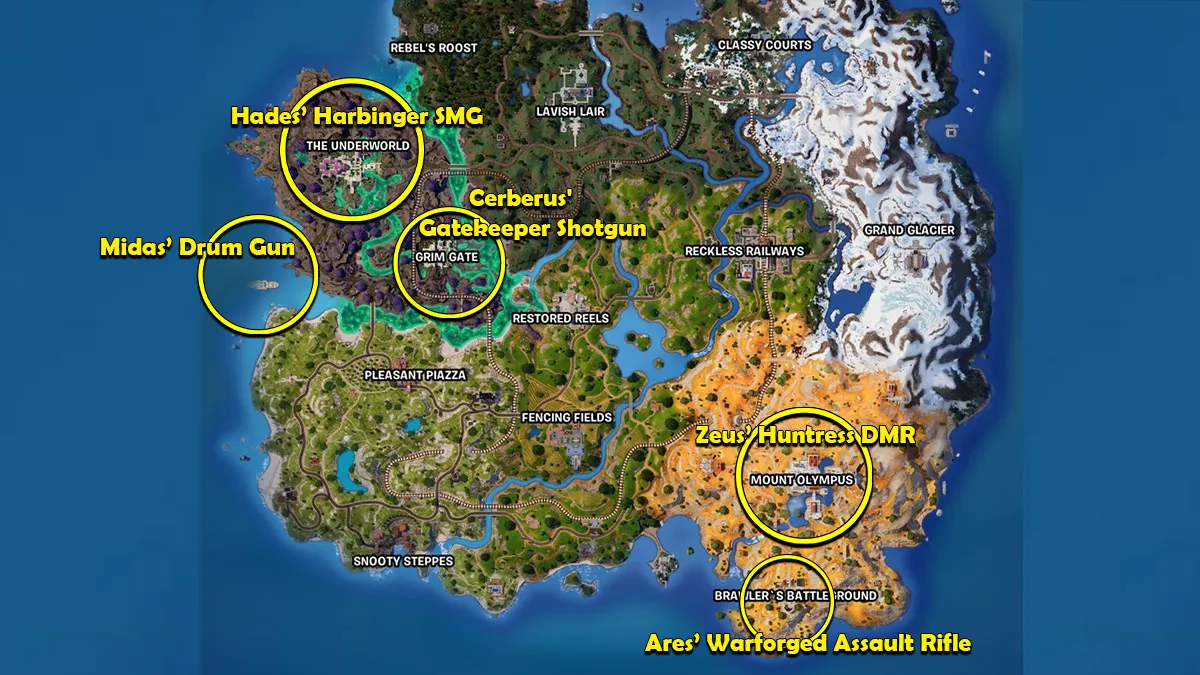All Mythic Items locations in Fortnite