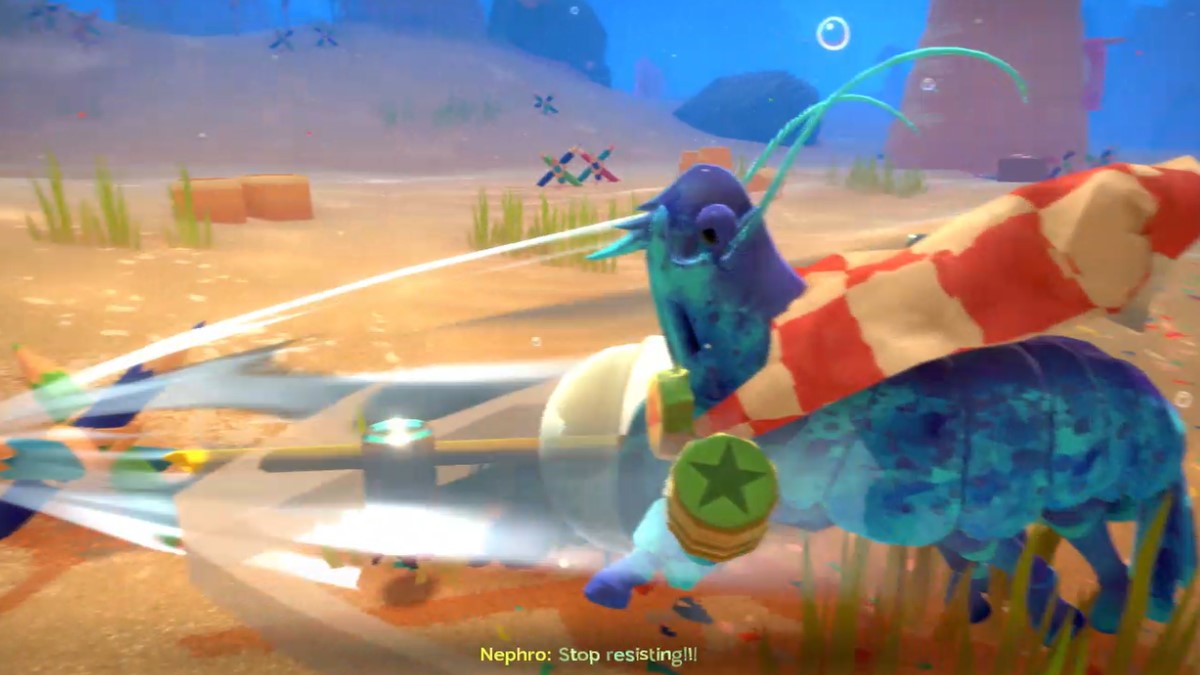 Kril ducks under his shell as Nephro attacks him.