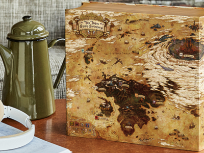 Book storage with Final Fantasy XIV FFXIV map cover shared by Square Enix for Map Day