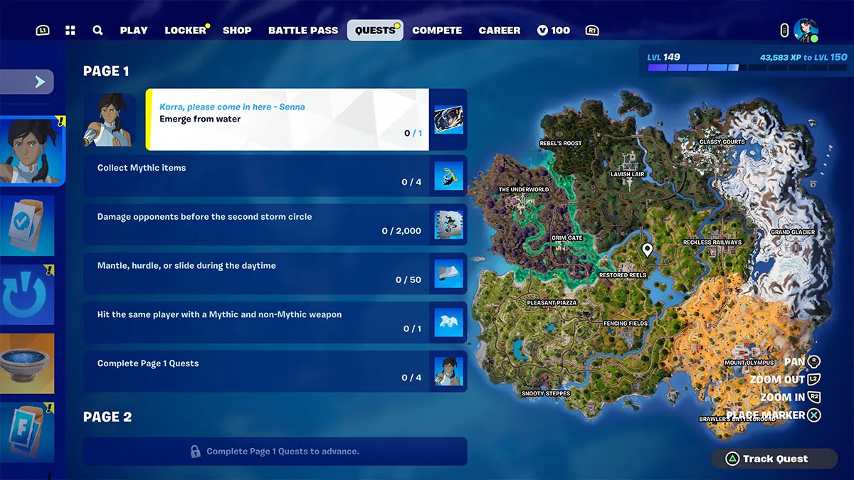 Collect Mythic Items Korra Quest in Fortnite