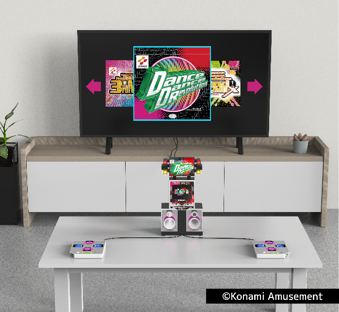 Dance Dance Revolution Classic Mini można podłączyć do telewizora poprzez złącze HDMI