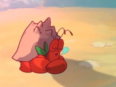 A cute hermit crab snoozes inside his shell