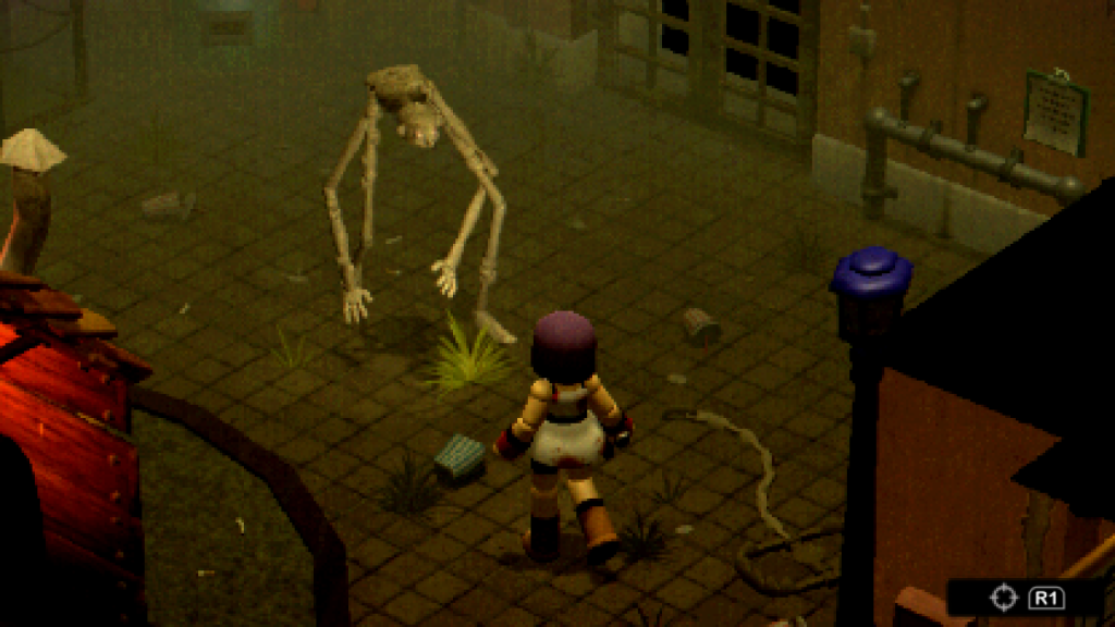 An enemy with long limbs standing in front of the protagonist in Crow Country.