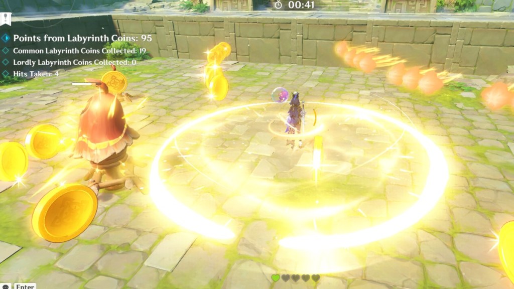 Energy explodes around Chlorinde. She is surrounded by golden coins as orange orbs descend upon her.