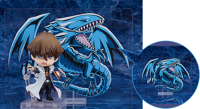 Yu-Gi-Oh Seto Kaiba Nnedoroid and the limited time Blue-Eyes White Dragon standee behind him