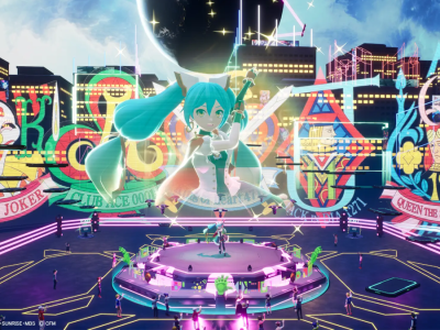 Hatsune Miku performing G Gundam song at Gundam Metaverse