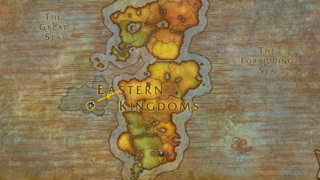 A map of the Eastern Kingdoms showing how to travel to Vash'jir in World of Warcraft