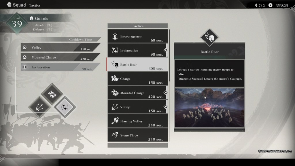 Dynasty Warriors Origins Tactics - Dramatic Success - Battle Roar in menu