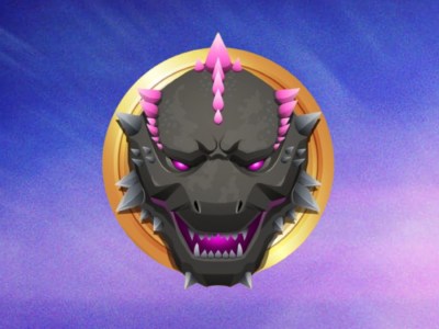 Fortnite's Godzilla Medallion on a purple background