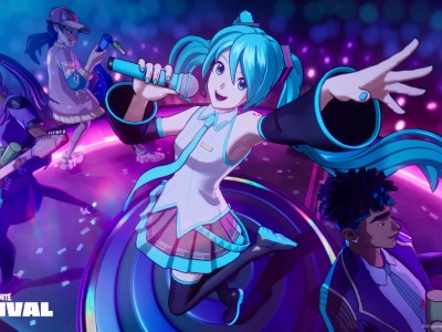 Hatsune Miku taking the stage in Fortnite Festival