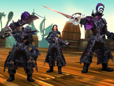 Three players wearing new outfits from World of Warcraft Plunderstorm 2025