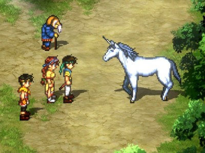 Hix and Tengaar at the trial of the unicorn in Suikoden 2
