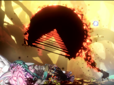 Protagonist of Shadow Labyrinth and Puck manifesting a dark Pac-Man Shape