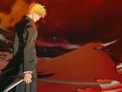 Bleach Rebirth of Souls - Ichigo standing with a sword against a red sky