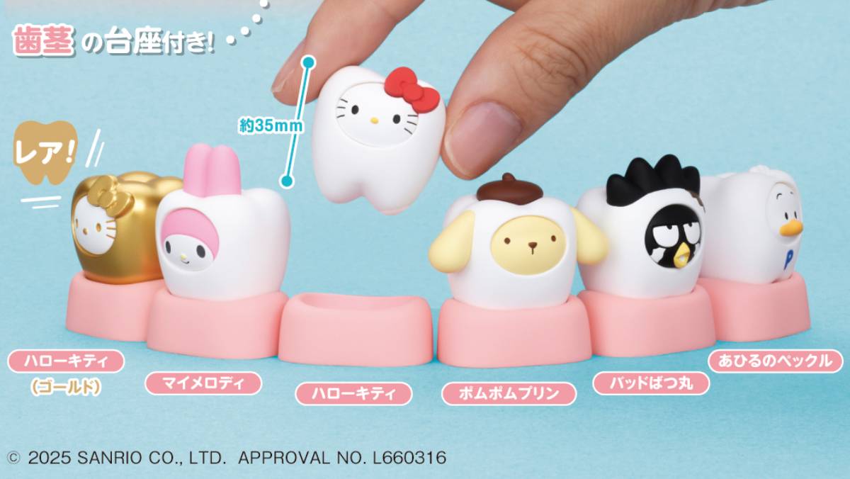 Sanrio Characters Become Teeth in New Gacha figures Badtz Maru, Hello Kitty, My Melody, Pekkle, and Pompompurin