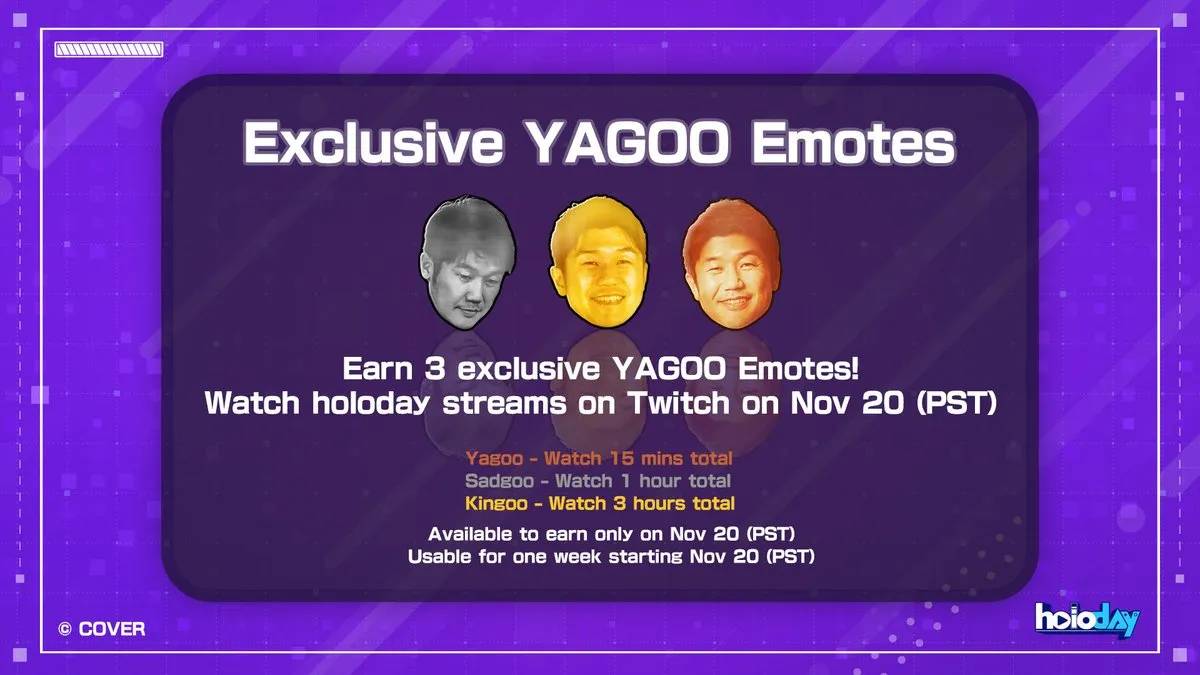 Twitch Aware of Holoday Hololive Yagoo Emote Unlock Issue