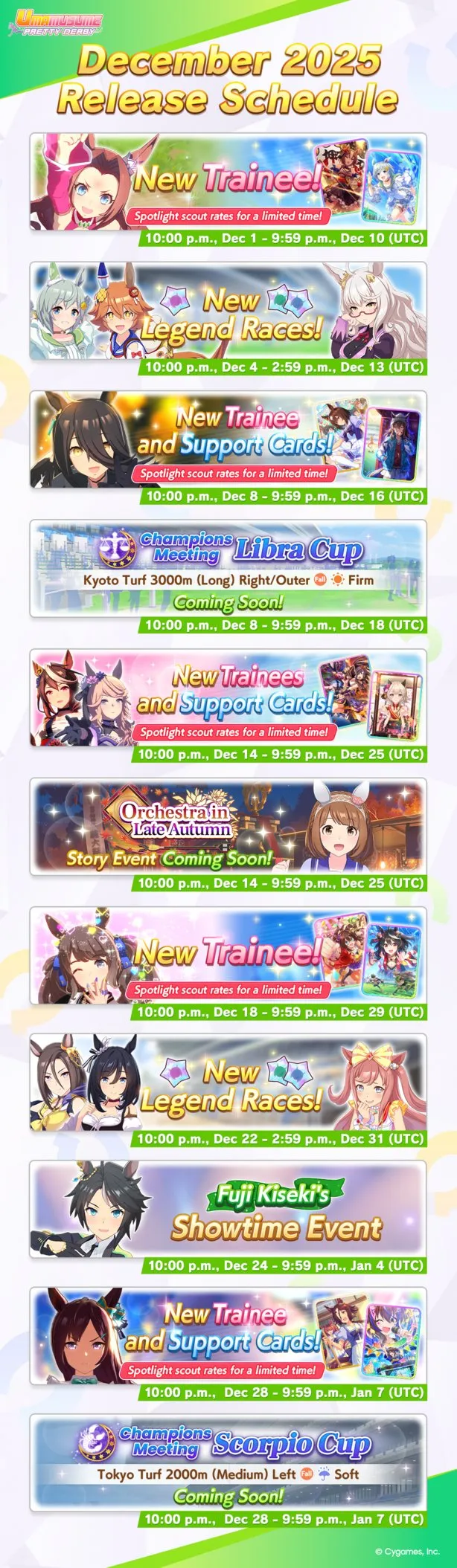 Umamusume December 2025 Banner Schedule Starts With Kawakami Princess trainee