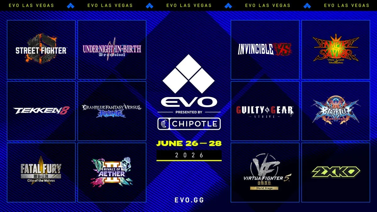 All Evo 2026 and Evo Japan 2026 Games Shared Now that the 2026 Evo Announcement Show aired, we’re all prepared for both the events in US and Japan and know which games will be featured at each. Both will feature 12 titles, and in many cases they mark the first time we’re seeing them at the competitions. Evo Japan happens first at Tokyo’s Tokyo Big Sight between May 1-3, 2026. That’s followed by Evo, which will take place at the Las Vegas Convention Center West on June 26-28, 2026. Tickets are available at the official site for the Japanese and US events. First, here are all of the Evo Japan 2026 games we’ll see at the event. Some of the newcomers here are 2XKO, Fatal Fury: City of the Wolves, Hokuto no Ken, Vampire Savior: The Lord of Vampire, and Virtua Fighter 5 REVO World Stage. * 2XKO * Fatal Fury: City of the Wolves * Granblue Fantasy Versus: Rising * Guilty Gear: Strive * Hokuto no Ken * KOF XV * Melty Blood: Type Lumina * Street Fighter 6 * Tekken 8 * Under Night In-Birth II Sys:Celes * Vampire Savior * Virtua Fighter 5 REVO World Stage As for Evo 2026, we’ll see a number of returning titles and four new to this event. Those are 2XKO, Invincible VS, Vampire Savior, and Virtua Fighter 5 REVO World Stage. * 2XKO * BlazBlue: Central Fiction * Fatal Fury: City of the Wolves * Guilty Gear: Strive * Granblue Fantasy Versus: Rising * Invincible VS * Rivals of Aether 2 * Street Fighter 6 * Tekken 8 * Under Night In-Birth II Sys:Celes * Vampire Savior * Virtua Fighter 5 REVO World Stage Here’s the full 2026 Evo Announcement Show on YouTube. https://www.youtube.com/watch?v=3zgaaEyMeg8 All Evo 2026 and Evo Japan 2026 Games Shared