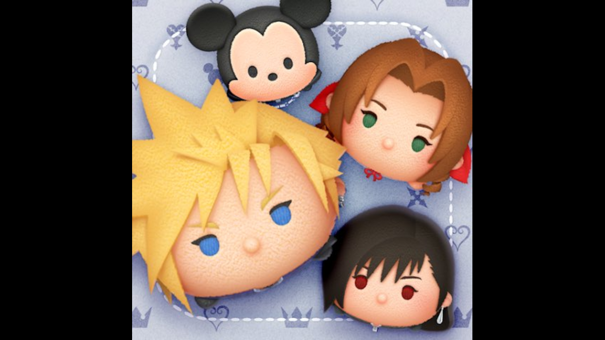 Final Fantasy characters Cloud Tifa and Aerith in Disney Tsum Tsum LINE mobile game