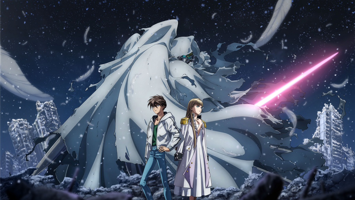 Gundam Wing 30th anniversary key visual featuring Heero, Relena, and the Wing Zero Cloaked Custom