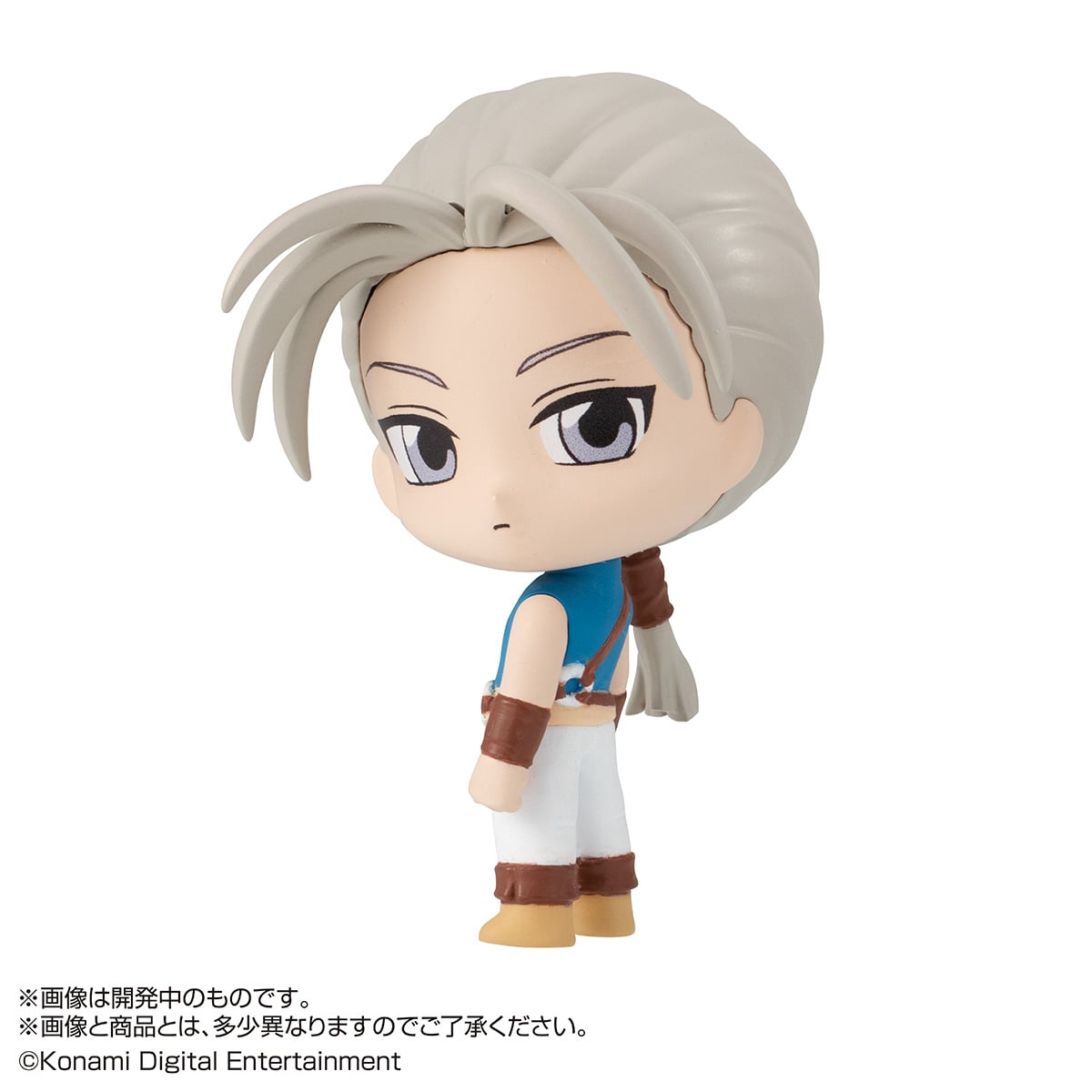 A new line of Suikoden II gachapon merchandise involves figures of the three main characters and acrylic stands of other folks. 