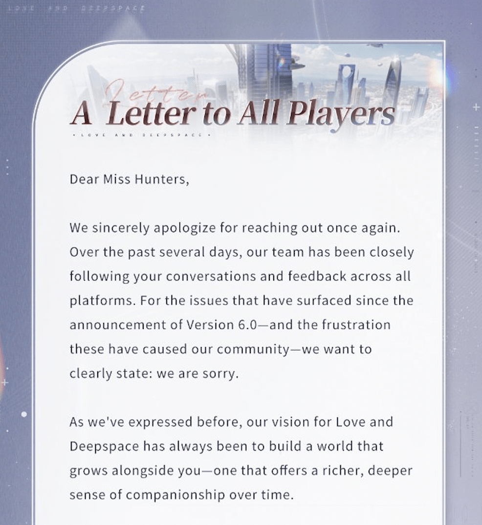 The sixth Love and Deepspace love interest Valko is completely canceled following complaints and outcry from some players. 