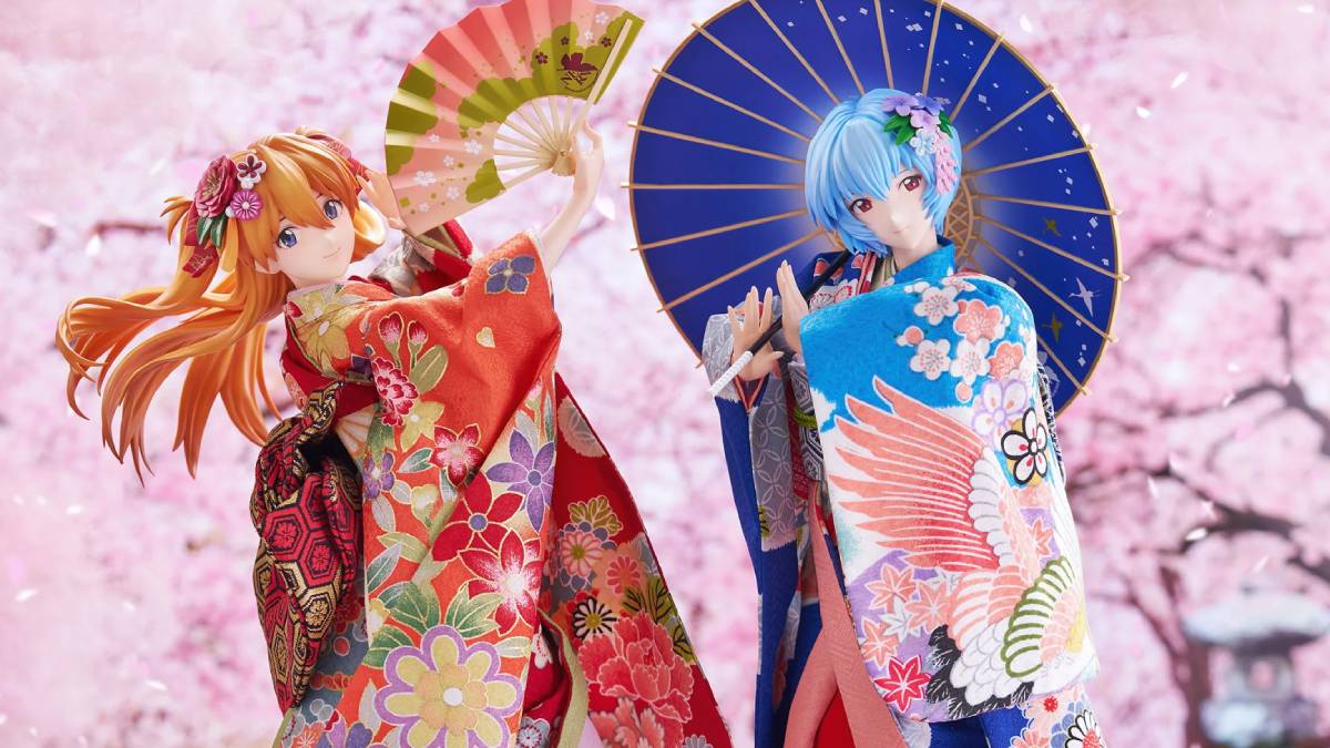 Evangelion Asuka and Rei Japanese Doll Figures Wear Real Kimonos