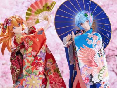 Evangelion Asuka and Rei Japanese Doll Figures Wear Real Kimonos