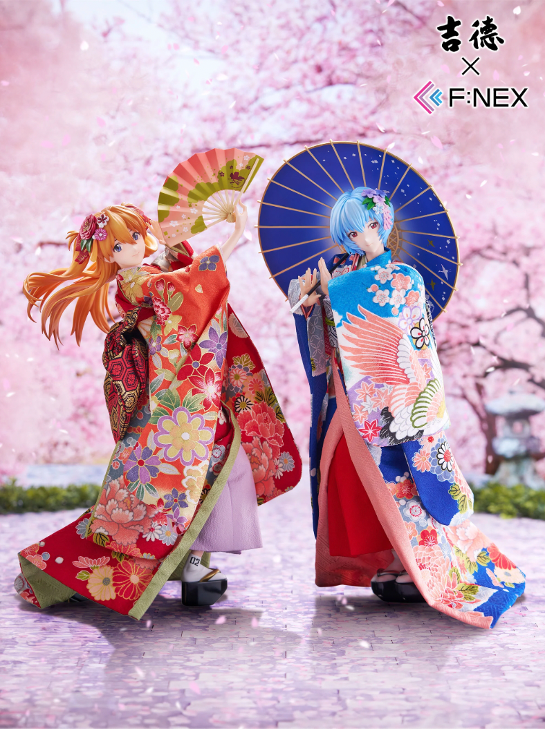 Evangelion Asuka and Rei Japanese Doll Figures Wear Real Kimonos 
