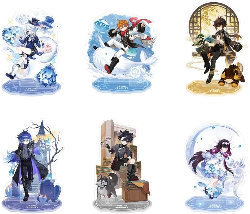 The Genshin Impact Dream Journey merchandise stars Childe, Columbina, Flins, Furina, Wriothesley, and Zhongli as kids.