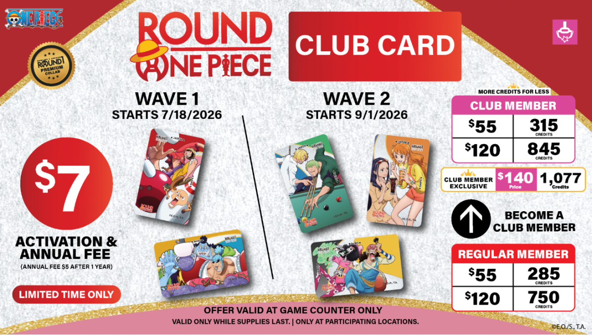 The Round1 USA One Piece promotion is back again with new merchandise tied to purchases and crane game figures and plush.